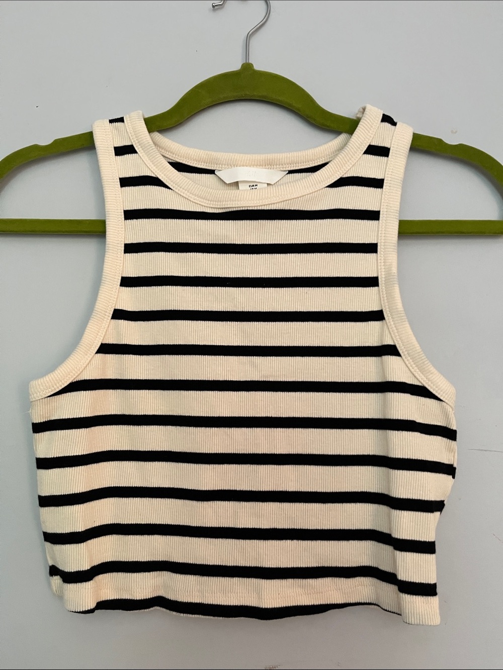 H&M Black and Cream Striped Ribbed Tank